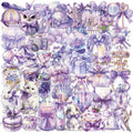 50/100PCS Cartoon Purple Dream Stationery Notebook Sticker Pack Waterproof Transparent PET Decorative Guitar Laptop Stickers