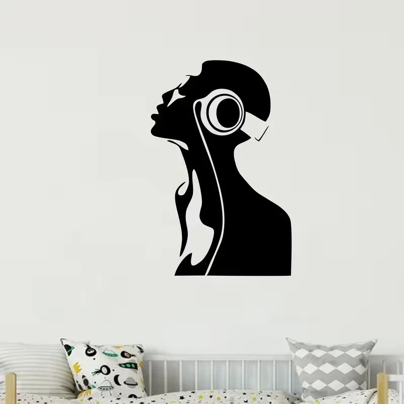 Listen to Music Wall Sticker - Vinyl Music Note Wall Art, Self-Adhesive Matte Finish, Classic Cartoon Design for Bedroom, Living