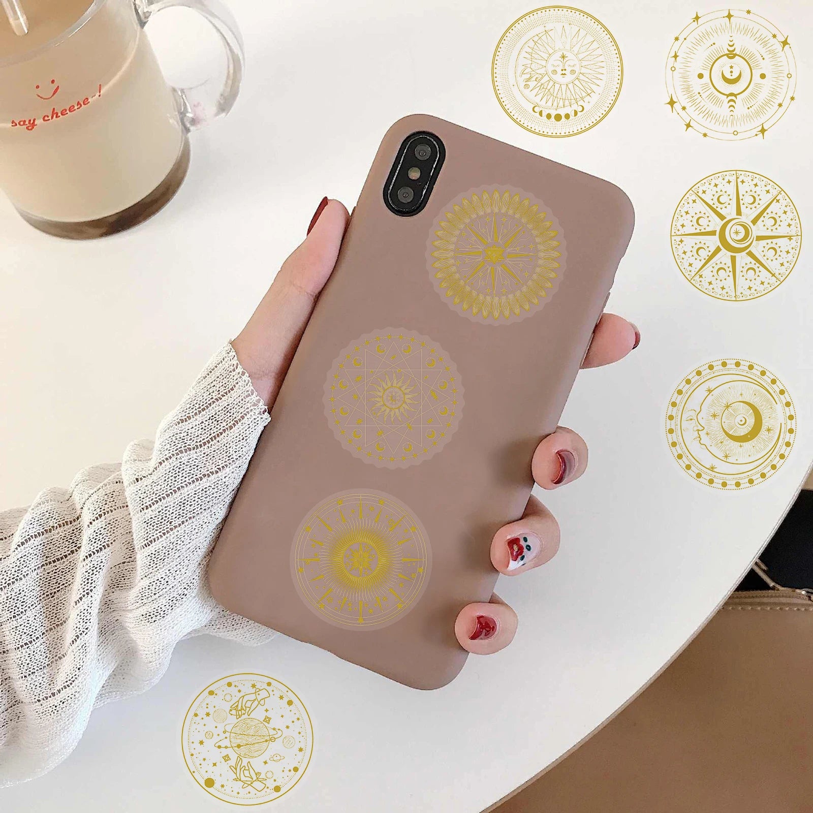 50PCS Stickers Gold Magic Moon Sun Aesthetic Print Laptop PET Suitcase Phone  Luggage Notebook Cartoon Suitcase Vinyl Decals