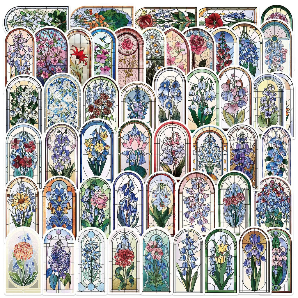 50/100PCS Vinyl Decor Guitar Notebook Stationery Stickers Cartoon Waterproof Colorful Flower Glass Graffiti Stickers
