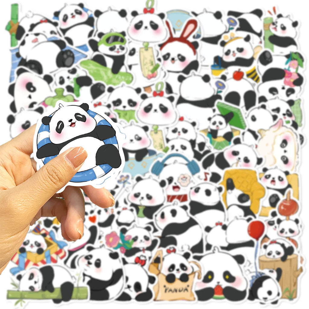 50pcs Cute Cartoon Panda Stationery Decor Vinyl Waterproof Stickers For Kids Gifts