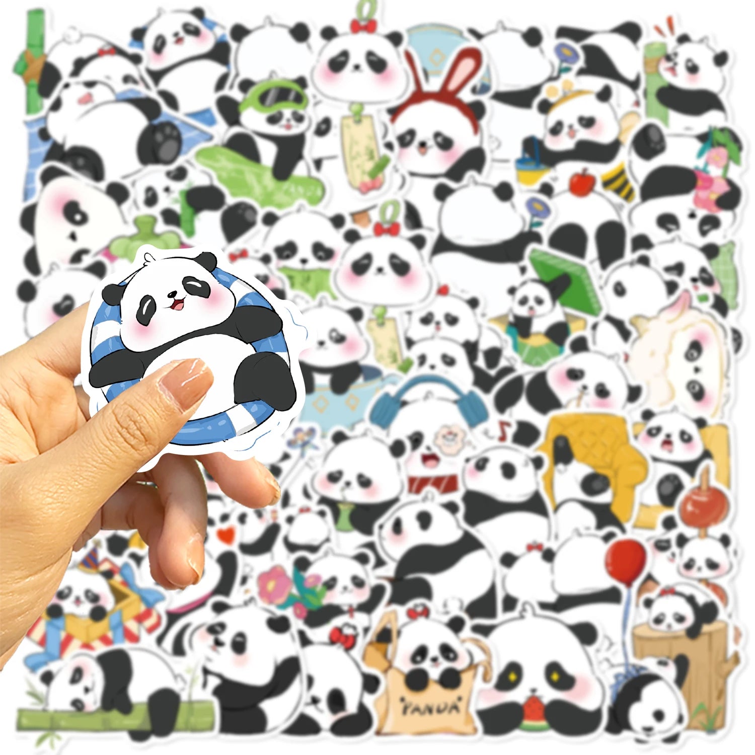 50pcs Cute Cartoon Panda Stationery Decor Vinyl Waterproof Stickers For Kids Gifts