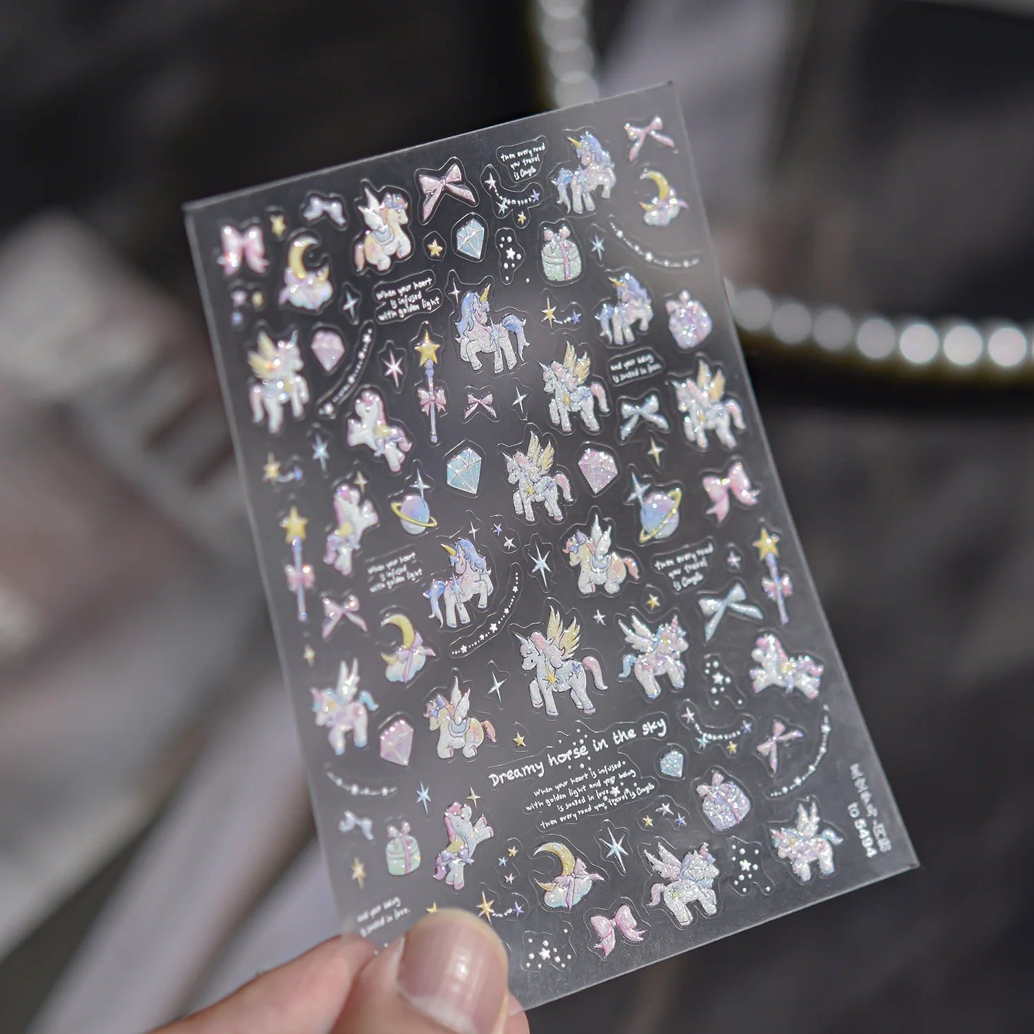 Glitter Starry Sky Dream Horse Nail 3D Decorations Stickers 5D Shell Light Dreamy Nail Art Stickers Self Adhesive Manicure Decal
