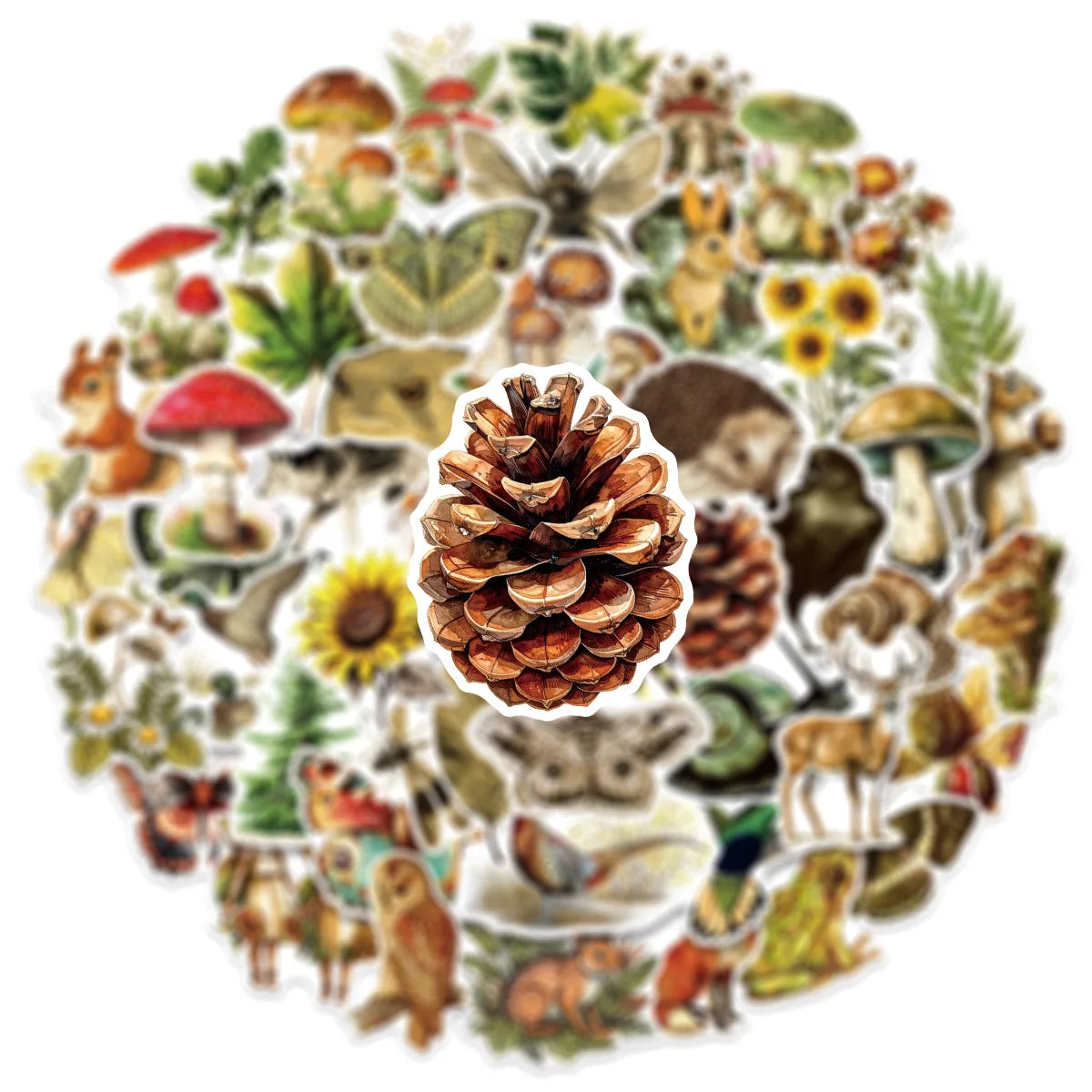 50-Pack Vintage Animal & Plant Graffiti Stickers Student Stationery Cup Decoration Decals Luggage Tablet Diary DIY Stickers