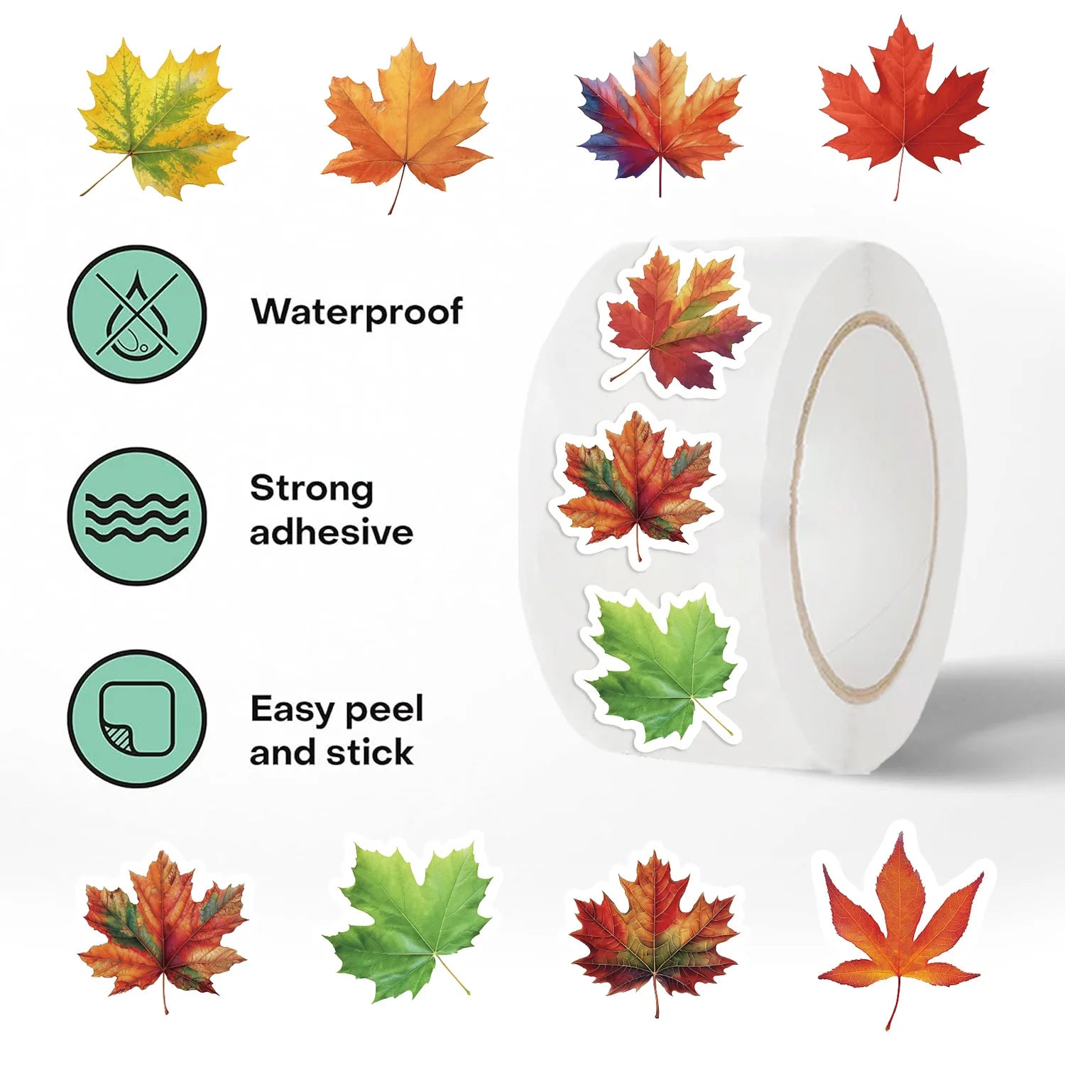 500/1000PCS Maple Leaves Roll Stickers Gift Decor DIY Phone Scrapbooking Bottles Waterproof Room Modern Home Sealing Stickers