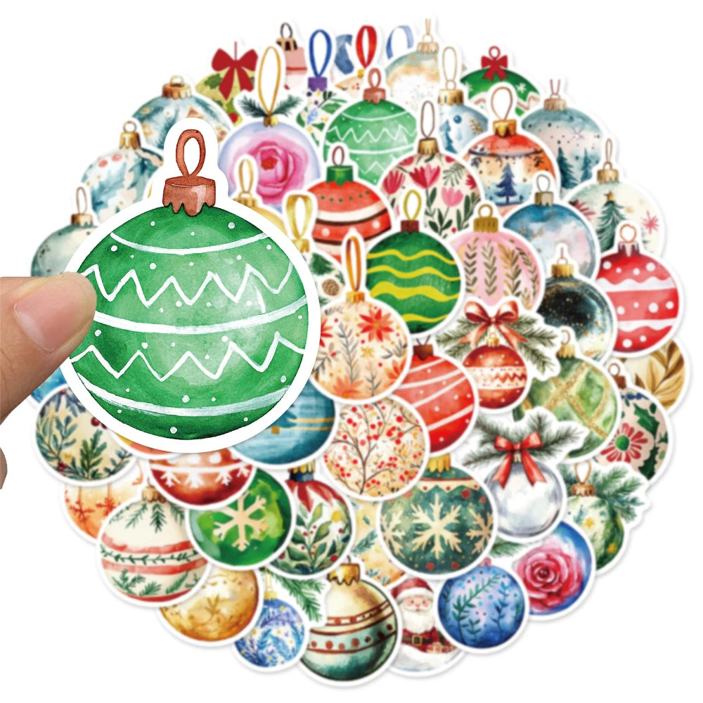 50PCS Cartoon Christmas Balls Fun Decoration Christmas DIY Stickers Album Manual Mobile Luggage Skateboard Waterproof Stickers