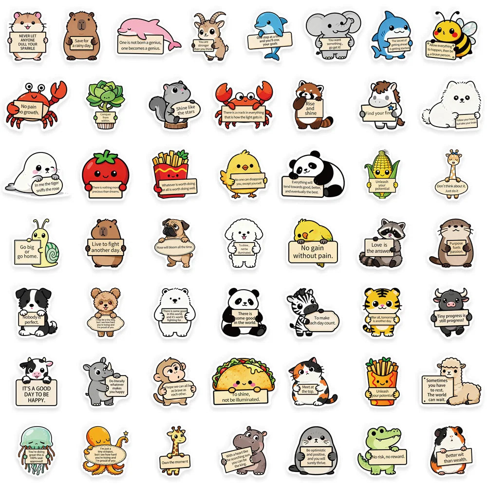 50PCS Funny Emotional Support Graffiti Stickers Fun Cartoon Animal DIY Manual Label Brochure Laptop Tablet Stickers
