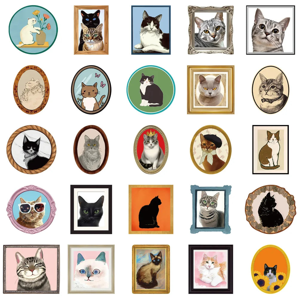 50PCS Creative Picture Frame Cat Fun Stickers DIY Manual Speaker Decoration Luggage Notebook Water Cup Label Waterproof Stickers