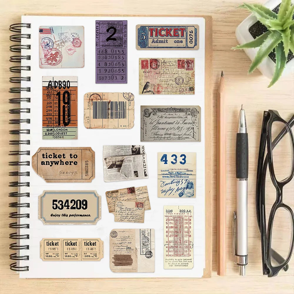 50PCS Retro Design Stamp Decoration Stickers DIY Scrapbook Phone Case Laptop Tablet Toy Decoration Stickers