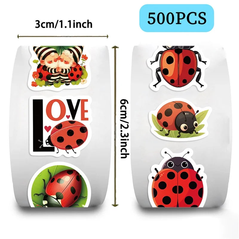500PCS Kawaii Red Bug Sticky Paper Sticker Labels Thank You Sticker Sealing DIY Decoration Scrapbooking Supplies for Kids