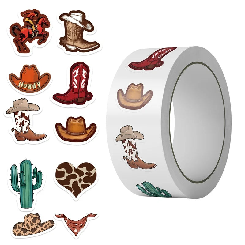 500PCS Vintage Cowboy Sticky Paper Sticker Labels Thank You Sticker Sealing DIY Decoration Scrapbooking Supplies for Kids