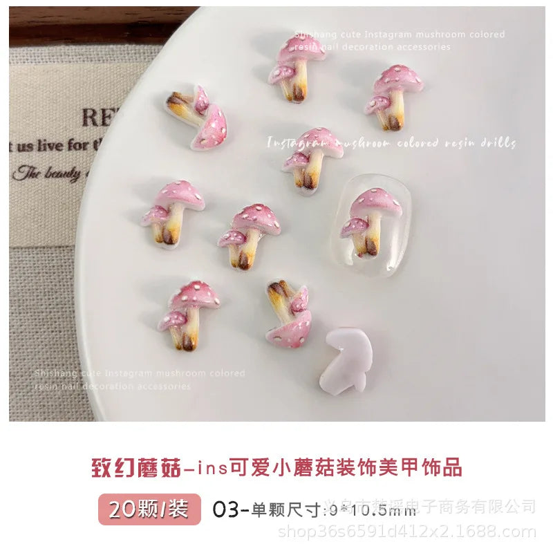 Cute And Magical Mushroom Nail Art Accessories Resin Cartoon Little Mushroom Nail Charms Wearable Nail Rhinestones Decorations