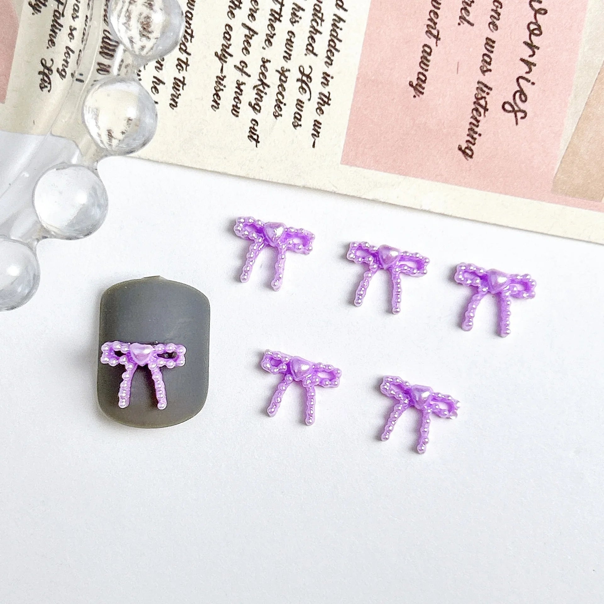 20pcs Mini Nail Charms Trendy Bow and Pearl Love Heart Nail Art Accessories Multi Colors Ribbon Bow ties Resin Nails Decoration