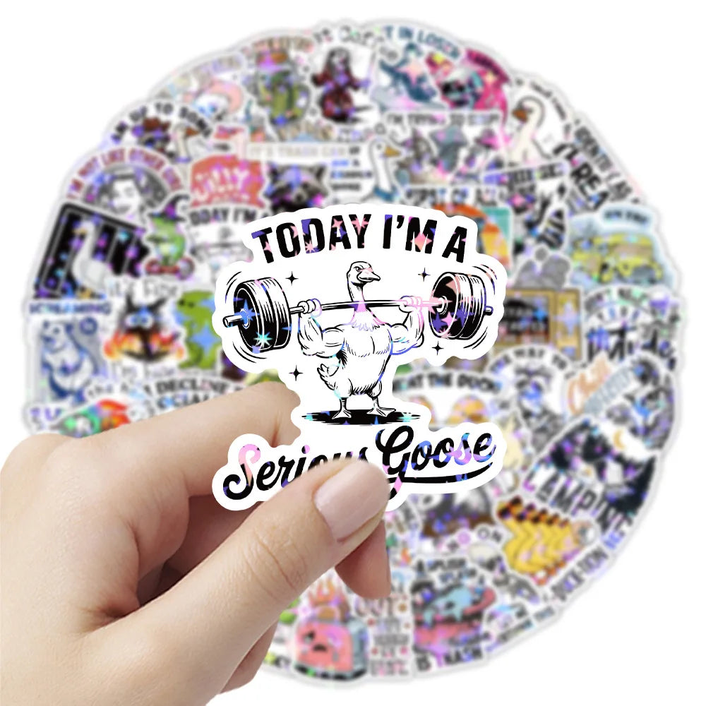 50/100PCS Cartoon Holographic Satirical Quotes Stickers Creative Funny English Funny Graffiti Decoration DIY Stationery Sticker