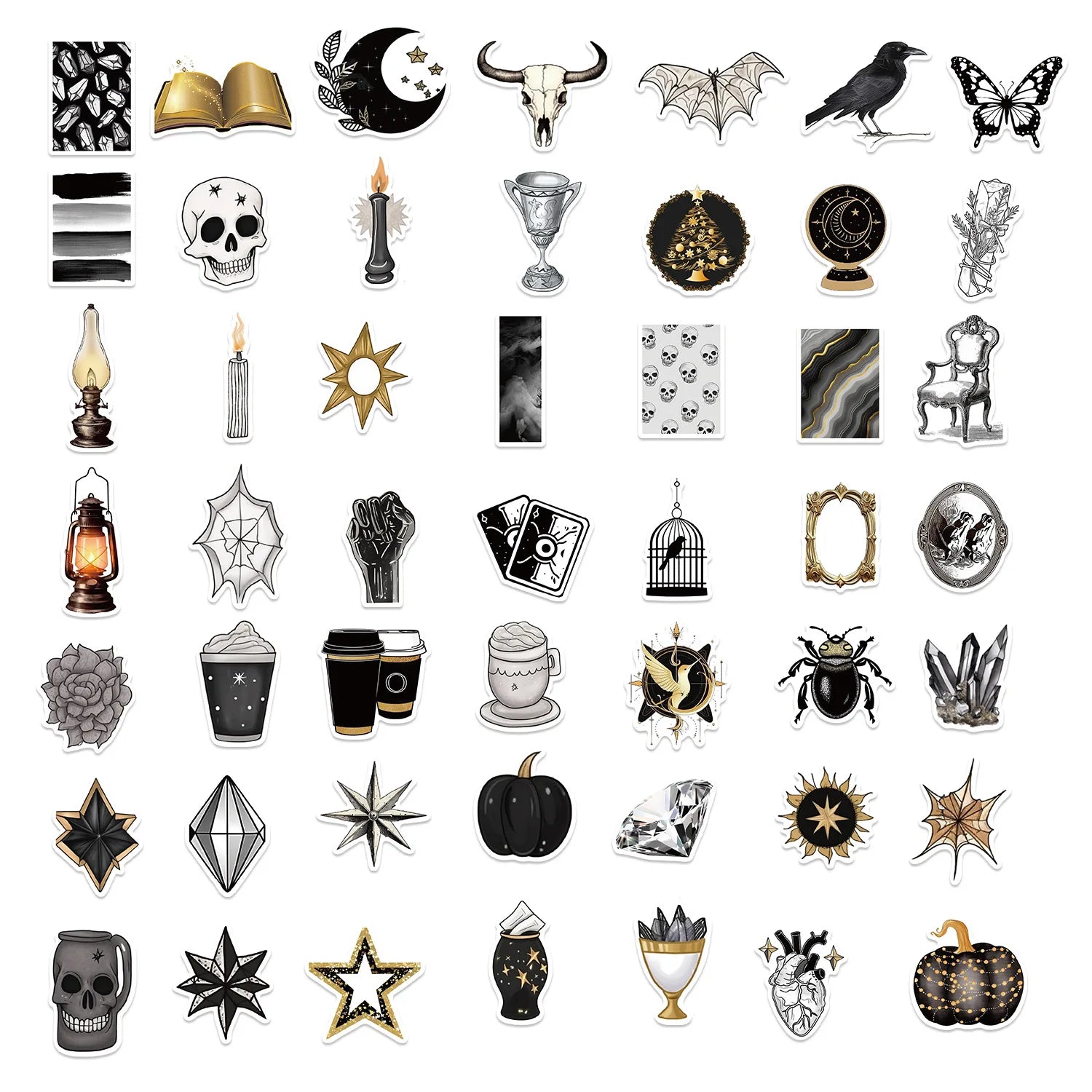 50/100PCS Black & Gold Gothic Original Stickers DIY Decoration Guitar Luggage Notebook Waterproof Stationery Stickers