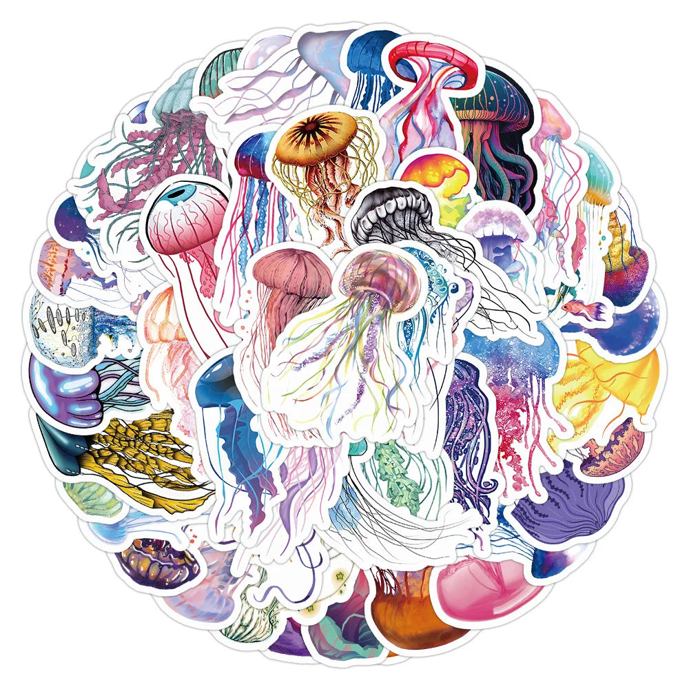 53Pcs Jellyfish Stickers Pack, Cartoon Aesthetic Vinyl Waterproof Sticker Decals for Water Bottle, Laptop, Phone, Scrapbooking,