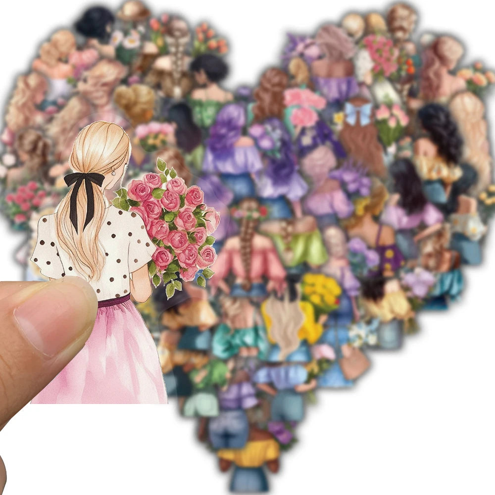 50PCS Flower Girl Sticker Motorcycle Aesthetic Cartoon Coffee Graffiti Luggage Aesthetic Motorcycle Skateboard Waterproof Sticke