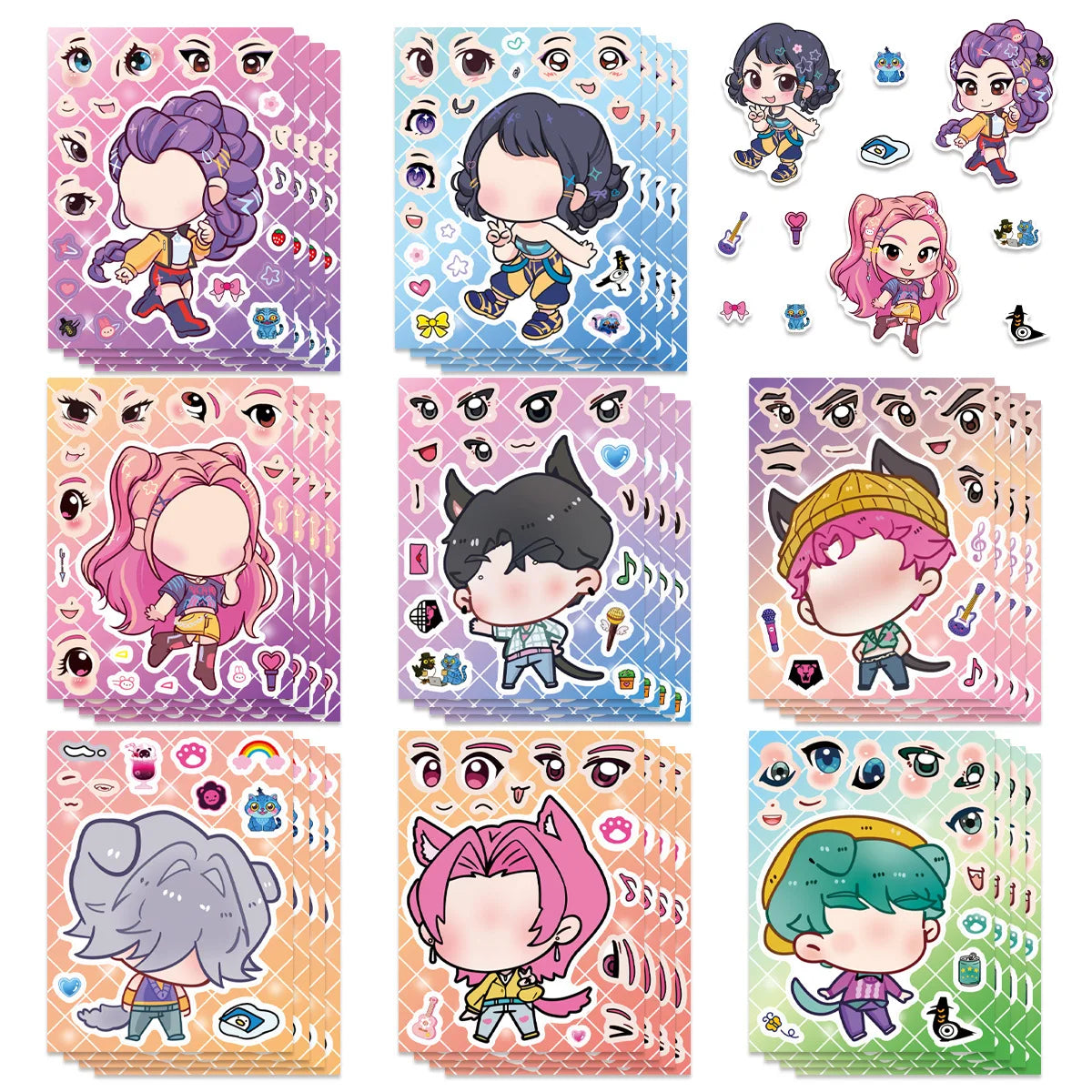 24PCS Cute Make a Face Stickers DIY Handicrafts Waterproof Puzzle Reward Stationery Stickers-K-pop