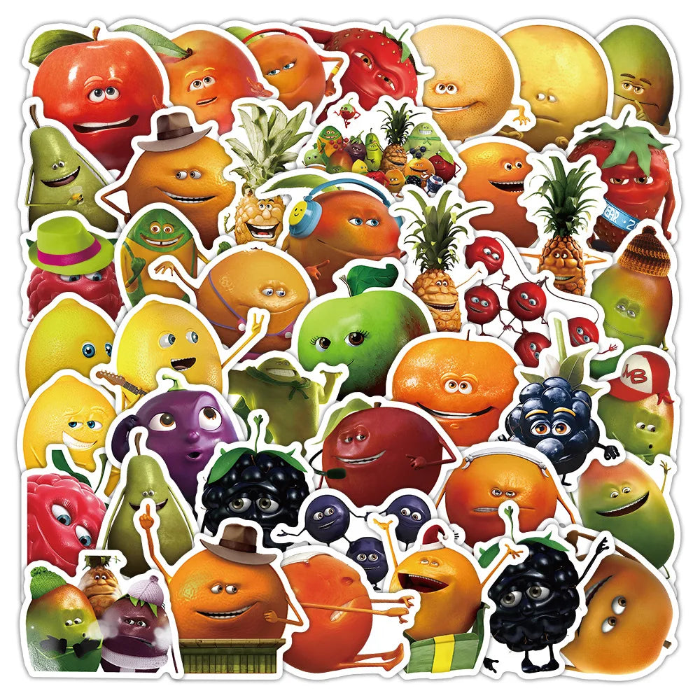 50PCS Cute Fruit Family Stickers Cartoon Apple Orange Water Cup Phone Waterproof Student Stationery Sticker