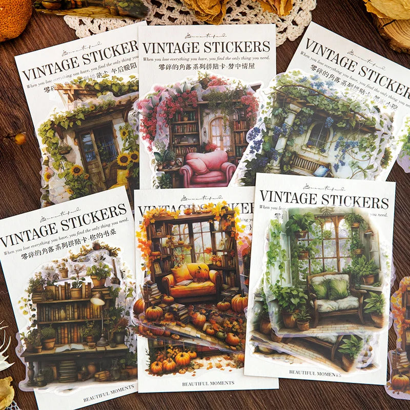 6Style 10pcs/pack Retro Sticker Pack Creative Study Garden Courtyard Handbook DIY Material Decor Sticker For Stationary Notebook