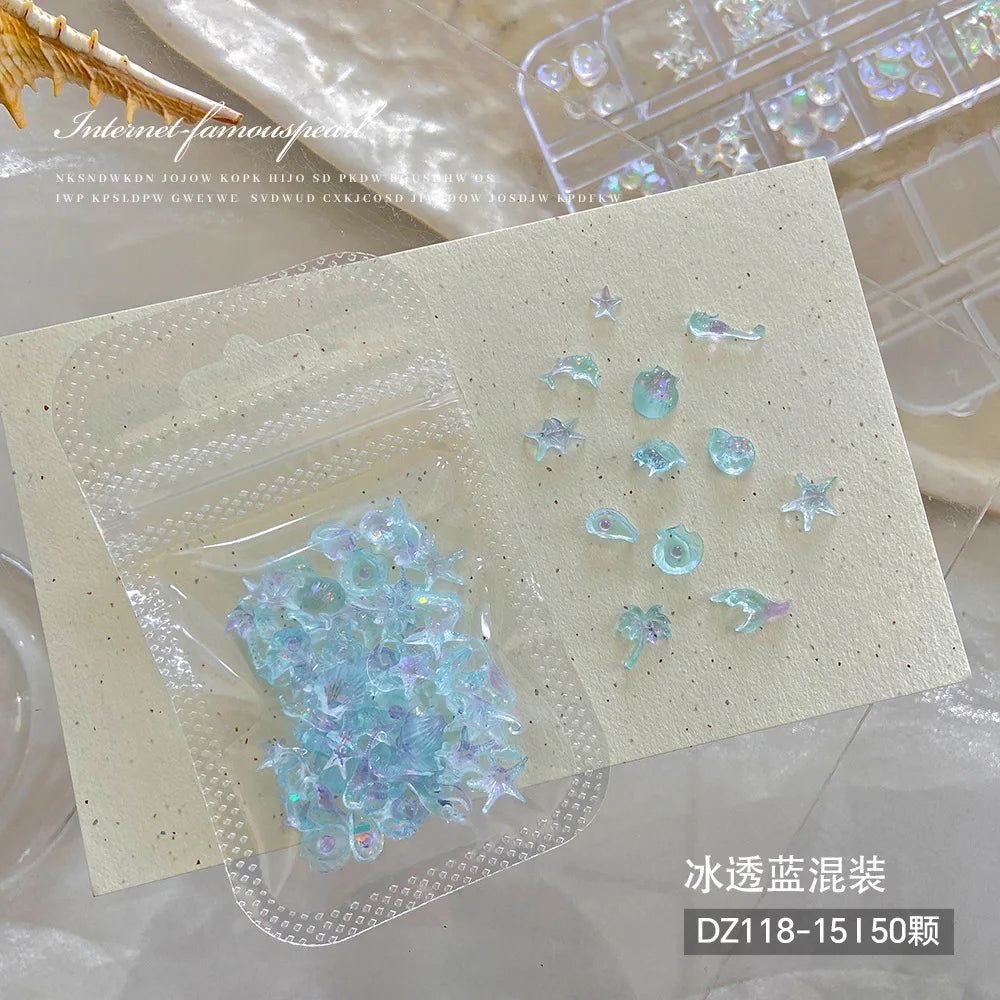 30pcs Ocean Shell Pearl Nail Charms Accessories Pearlescent Shell Aurora Nail Art Rhinestones DIY 3D Cute Nail Decorations Parts