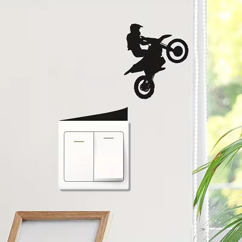 1pc Creative Black Motorcycle Switch Wall Sticker -PVC Detachable Wall Sticker, Bathroom, Bedroom, Living Room Light Switch Deco