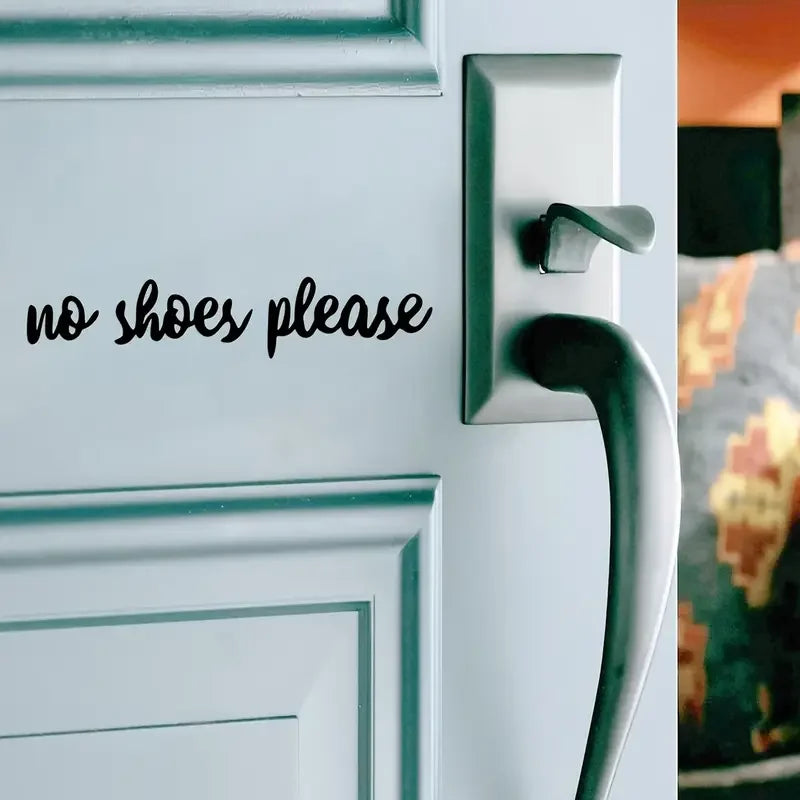 No Shoes Please Funny Home Decorative Stickers - Self-Adhesive Vinyl Door & Mirror Wall Decals with Cursive Lettering, Glossy Fi