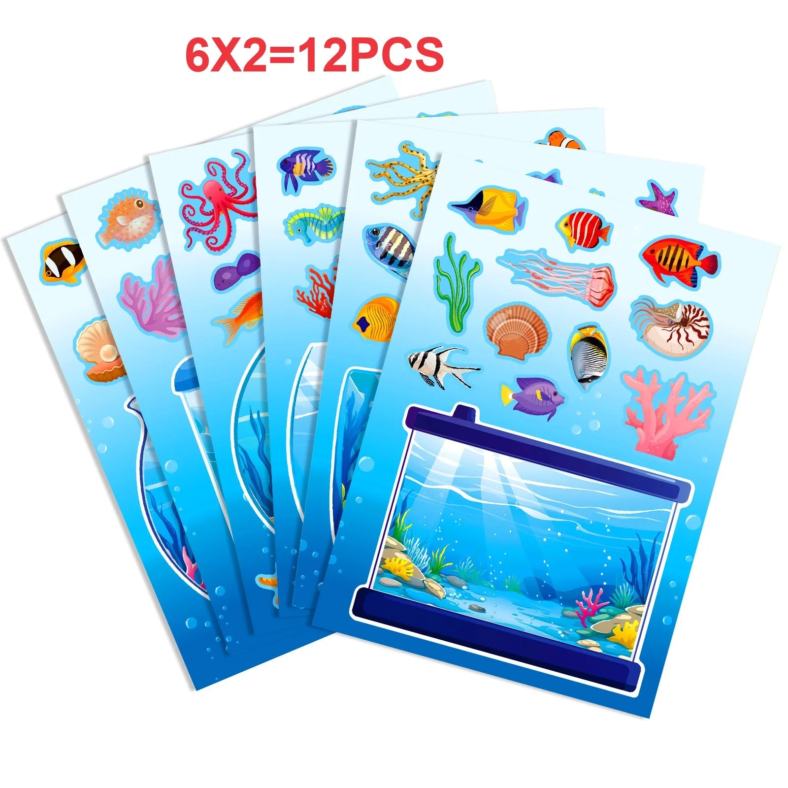6/12PCS Underwater World Fish Tank Decoration Puzzle Stickers Cartoon Fun Puzzle Handmade Stationery Stickers