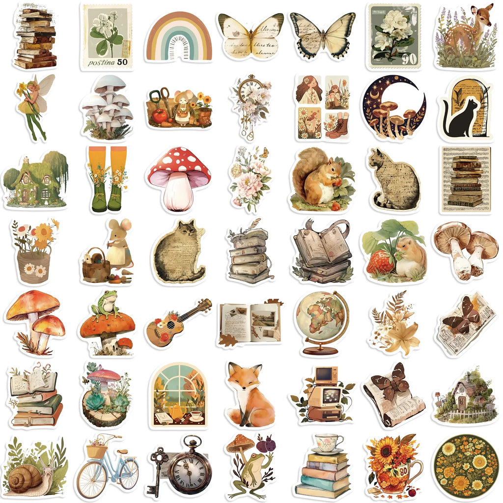 50/100PCS 50 Cartoon Retro Animal Graffiti Stationery Decoration Stickers Party Guitar Notebook Luggage DIY Waterproof Stickers