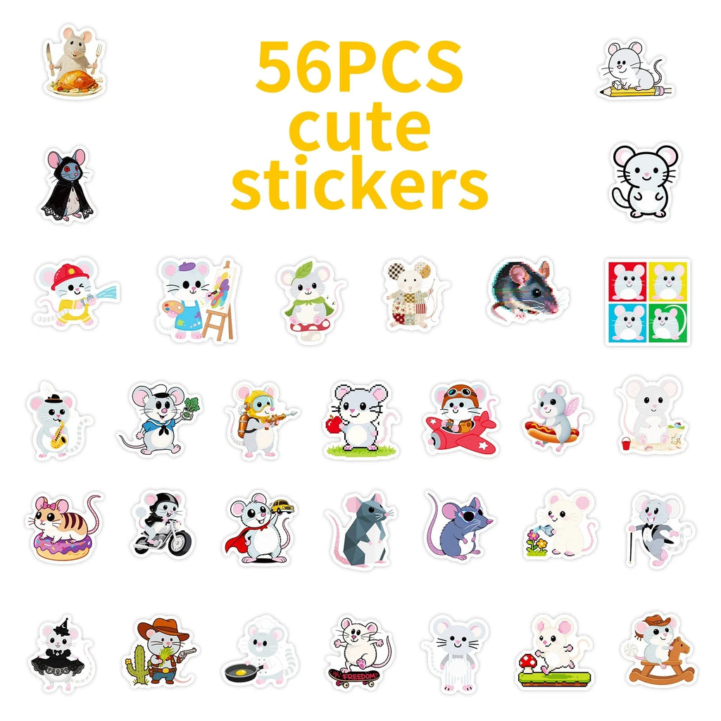 56PCS Cartoon Mouse Graffiti Stickers Creative Cute Decoration Stationery Cup Stickers