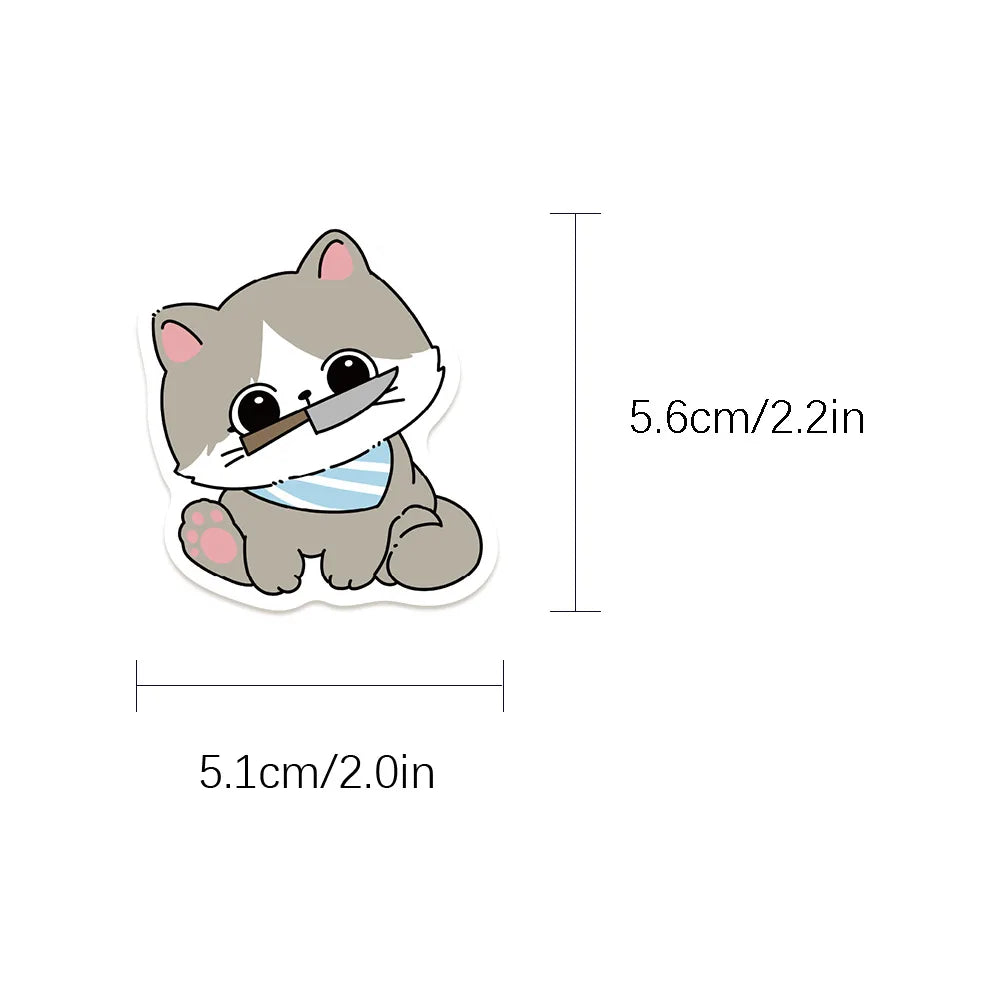 50/100PCS Cat with Knife Graffiti Stickers Cross border Cute Animals Cat DIY Phone Case Luggage Waterproof Stickers