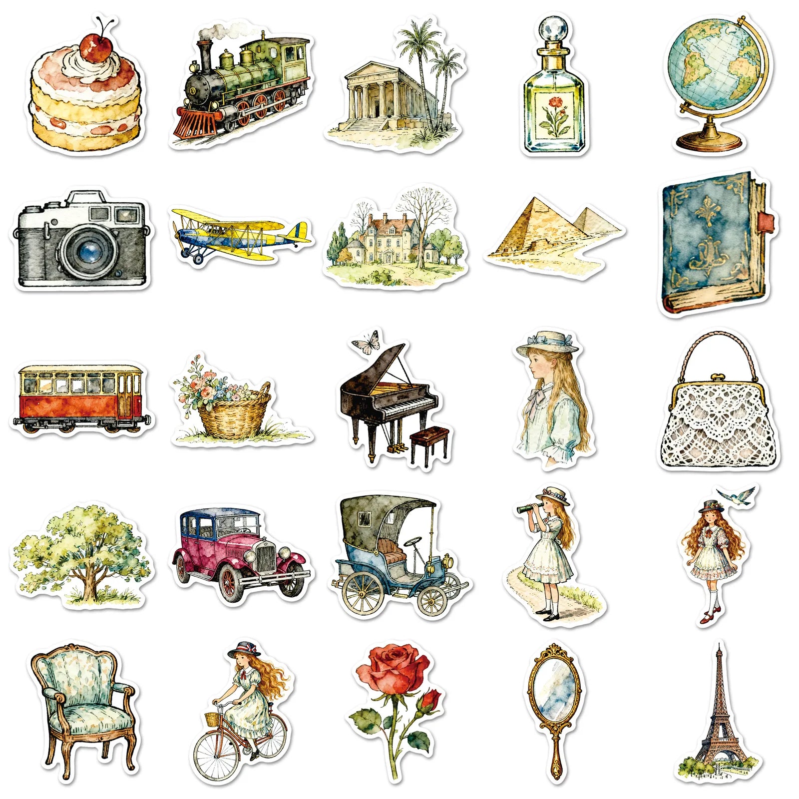 50/100PCS Personalized Travel Stickers Retro Art Small Fresh Hand drawn Waterproof Decoration Insulated Cup Stickers