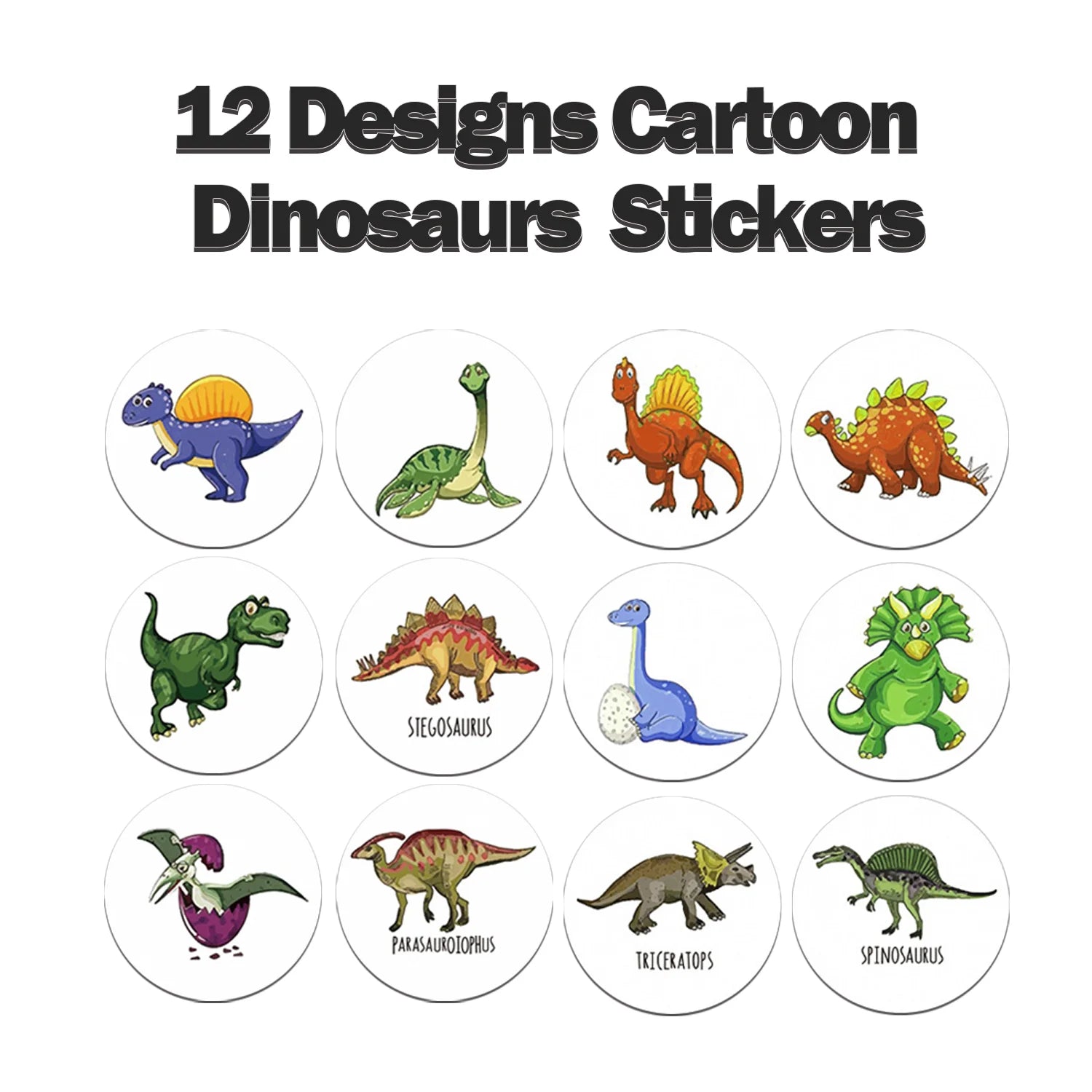 1Roll(500pcs) 1'' Round Cartoon Dinosaurs Stickers for Kids Teacher Reward School Supplies Animal Incentive Home Decor