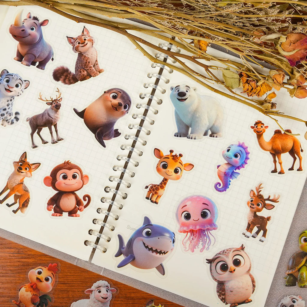 56/112 Pcs Cute Cartoon Animal PET Clear Stickers for Stationery Box Water Bottle Helmet Bicycle Car on-repeating Waterproof