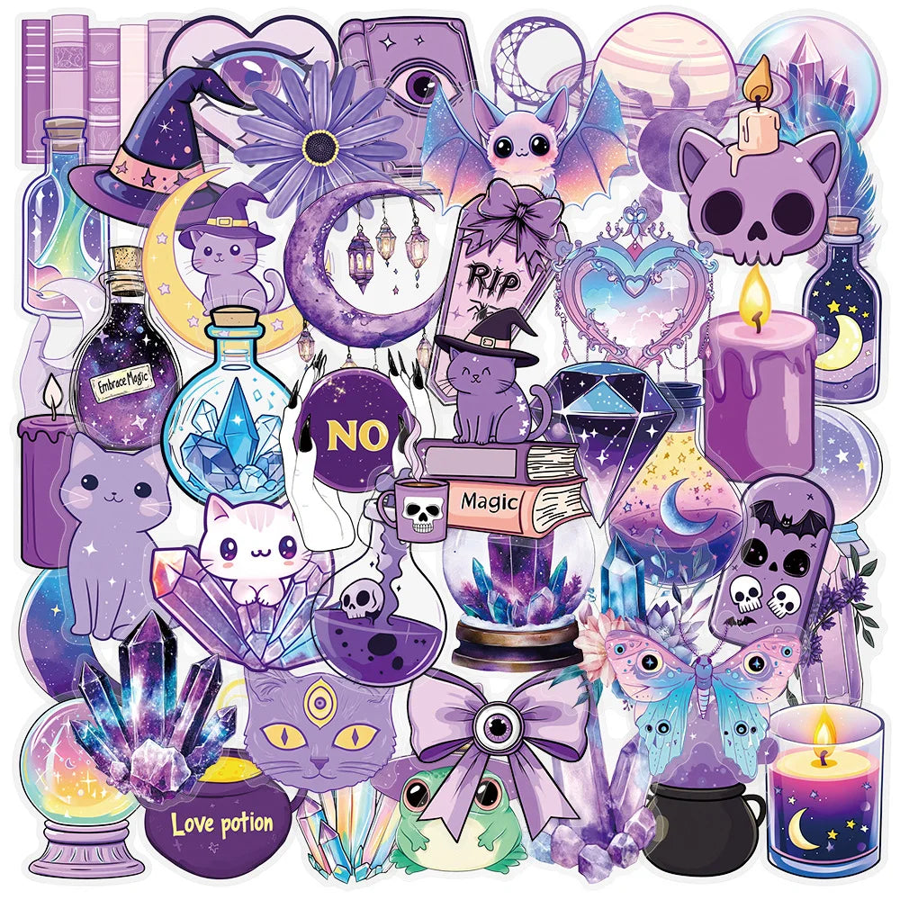50/100PCS Transparent PET Laser Gothic Witch Stickers Tablet Phone Creative Stickers Notebook Stationery Children Reward Decor