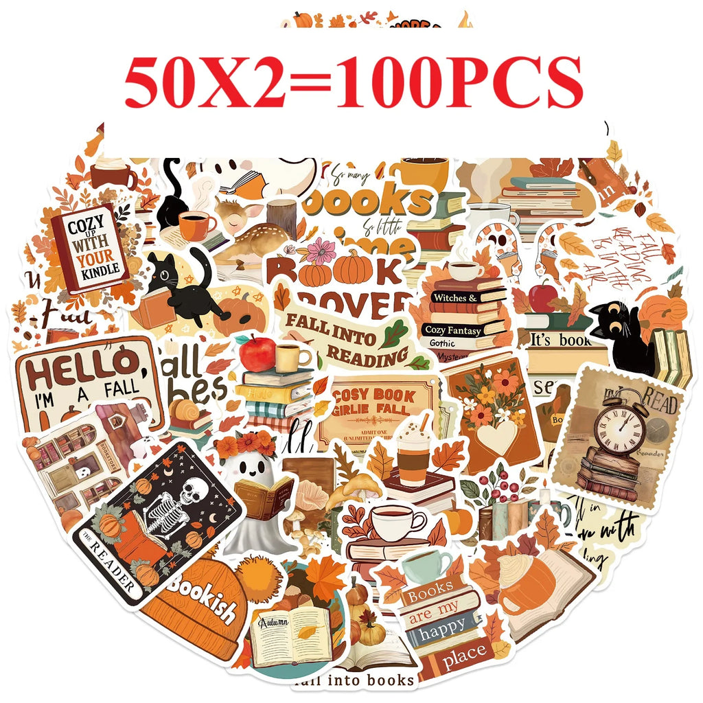 50/100PCS Cartoon Autumn Season Bookworm Graffiti Stickers Decoration Guitar Notebook Luggage DIY Cross border Waterproof