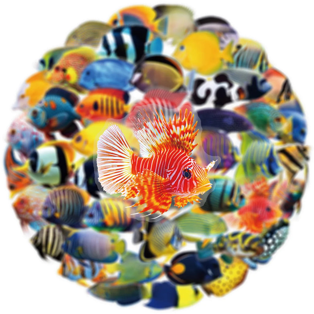 50/100 Pcs PET Transparent Marine Fish Clownfish Stickers Thick Waterproof for Phone Case Scrapbook Suitcase Cup Aquarium Decals