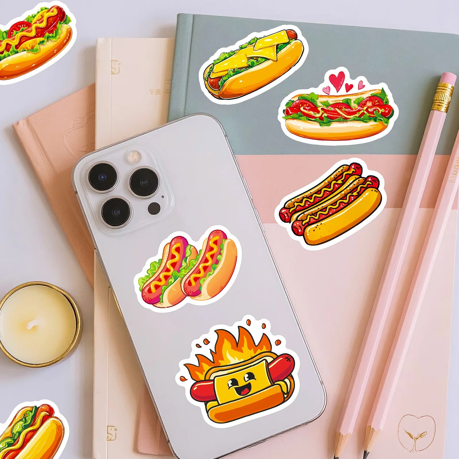 56PCS Cute Hot Dog Cartoon Stickers Smile Bread Sausage Hand drawn Food Decoration Children's Stationery Stickers