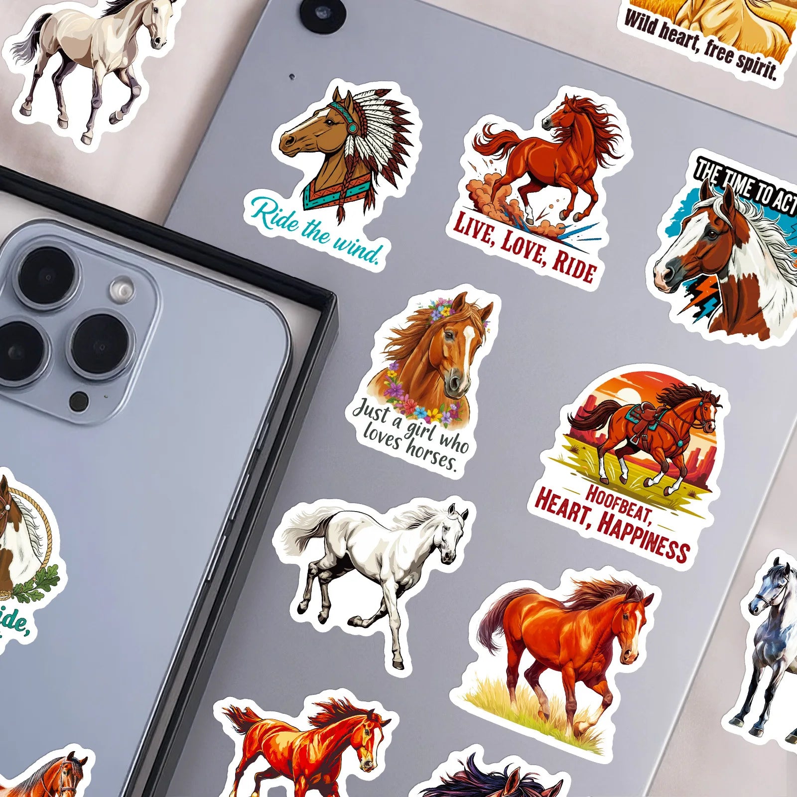 56PCS Colorful Horse Motivational Stickers Office Supplies Gift Box Helmet DIY Decoe Art Decals Sticker