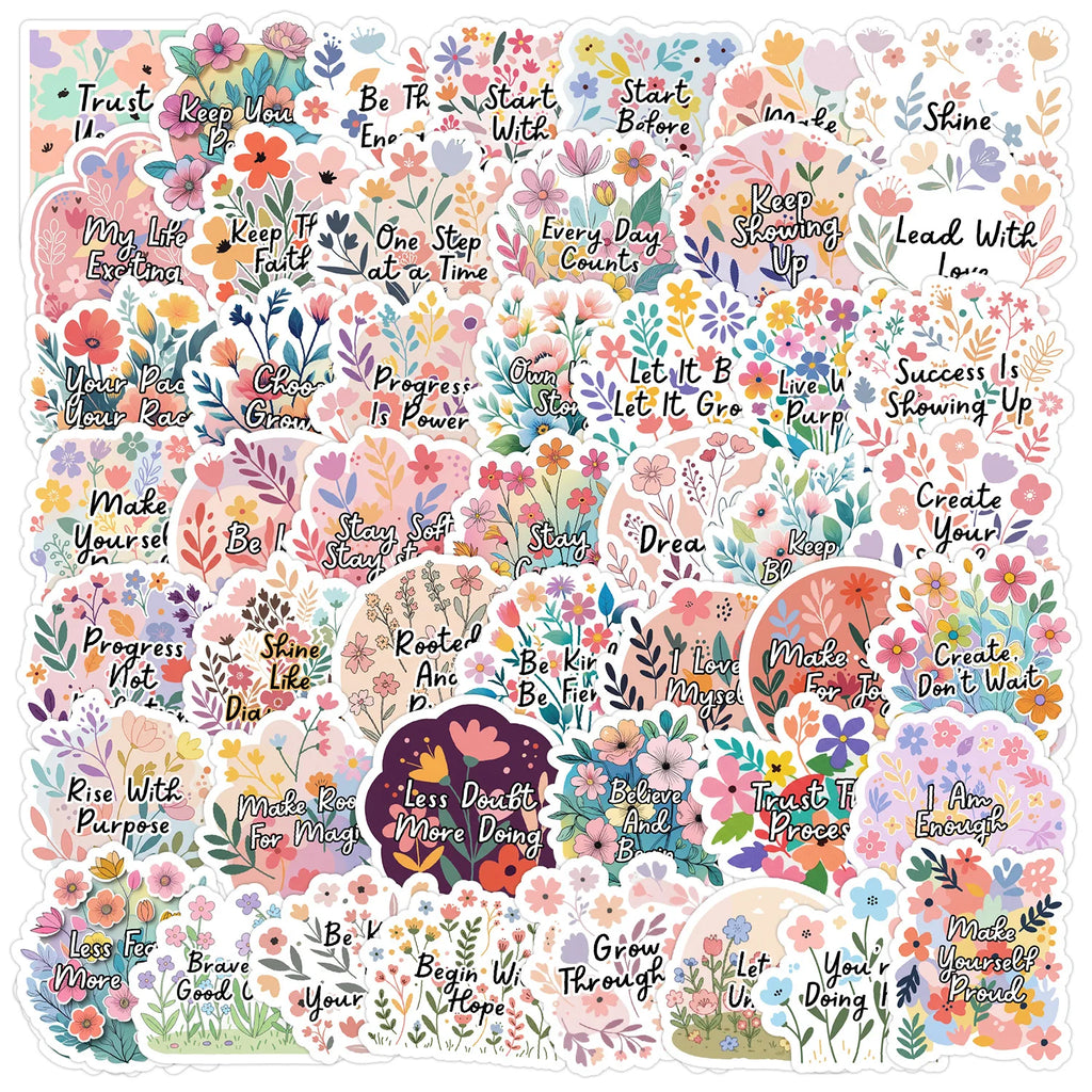 50-Pack Flower Motivational Graffiti Stickers for Students Notebook Laptops Water Bottles Suitcases - Waterproof Decor Sticker