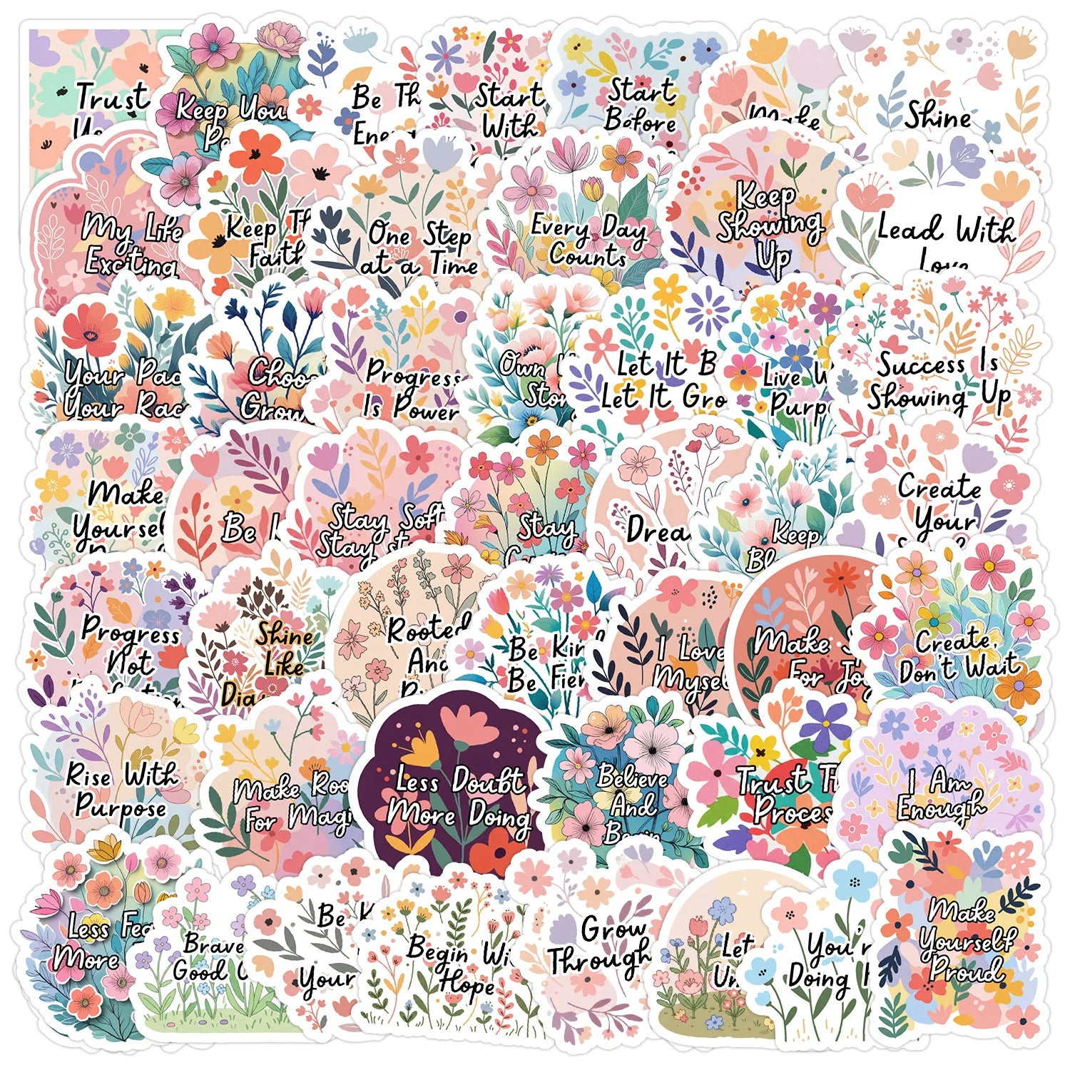 50-Pack Flower Motivational Graffiti Stickers for Students Notebook Laptops Water Bottles Suitcases - Waterproof Decor Sticker