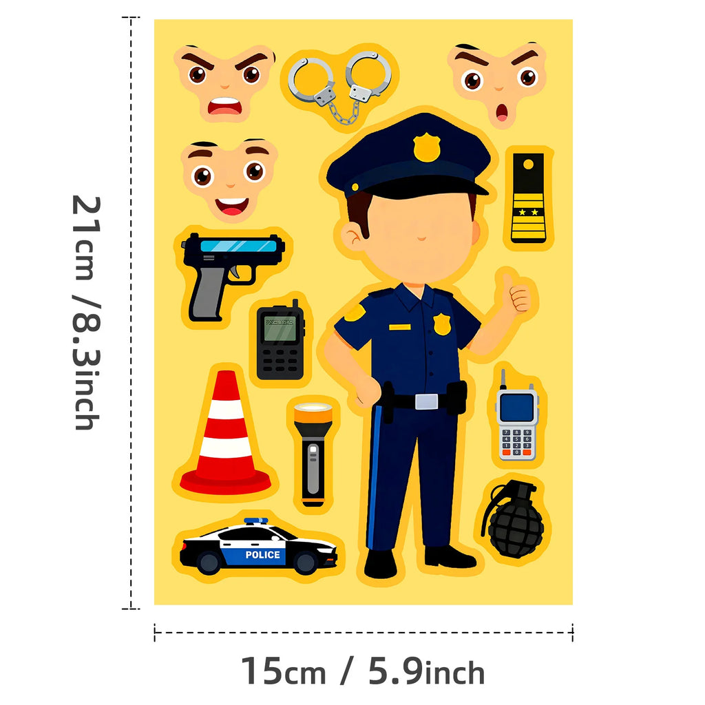 6/12 Pcs Large Different Profession Puzzle Make A Face Stickers Educational DIY for Notebook Stationery Box Desk Drawer Craft