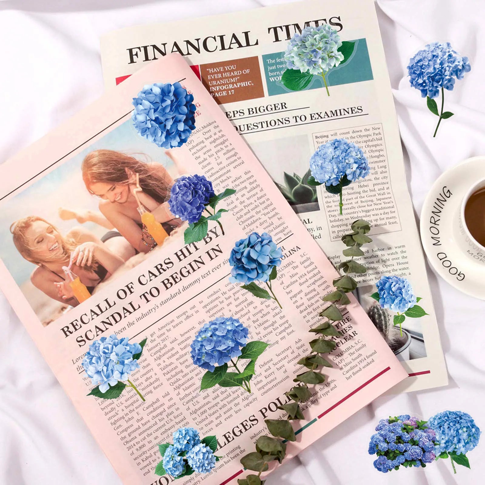 50PCS Hydrangea Graffiti Stickers Fresh Flower Plant Decoration Water Cup Notebook Stationery Box Pen Holder Decor Stickers