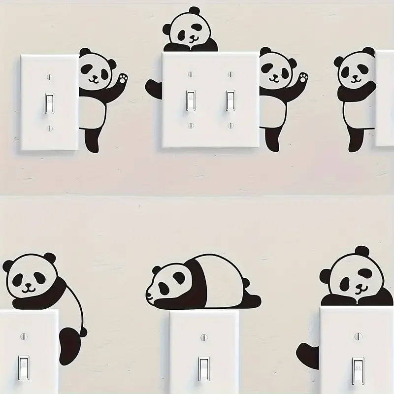 Panda Animal Vinyl Wall Stickers for Light Switch, Glass Surface Adhesive Decals, Matte Finish, Glam Style with Self-Adhesive In