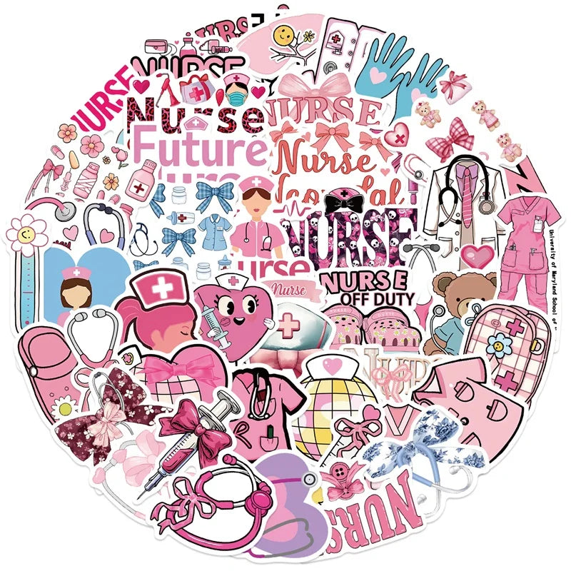 10/30/50PCS Cute Bow Tie Nurse Sticky PVC Sticker Aesthetic Stationery DIY Decoration Scrapbooking School Supplies for Kids