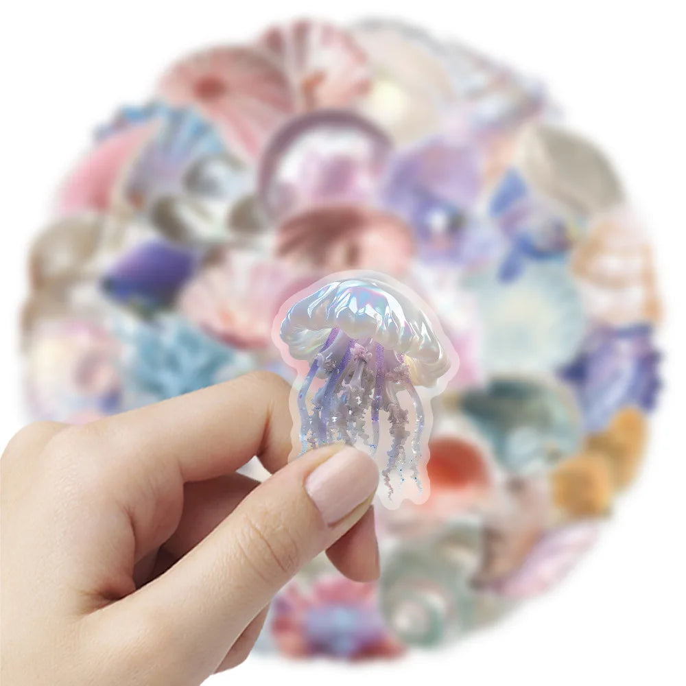 50PCS Cartoon Shell Graffiti Stickers Conch Pearl DIY Decorative for Kids Reward Stationery Notebook Water Cup