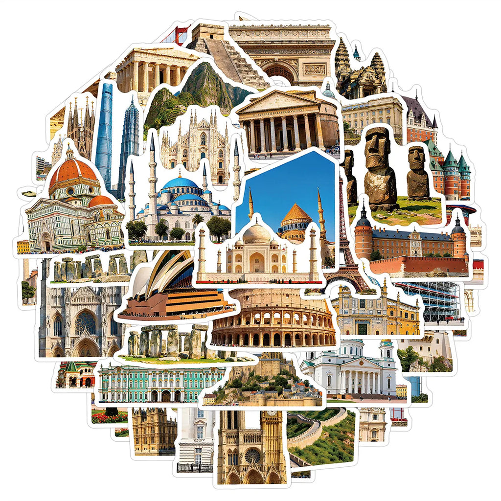 50/100PCS World Famous Architecture Graffiti Stickers Water Cup Laptop Waterproof Decoration Creative Stationery Sticker