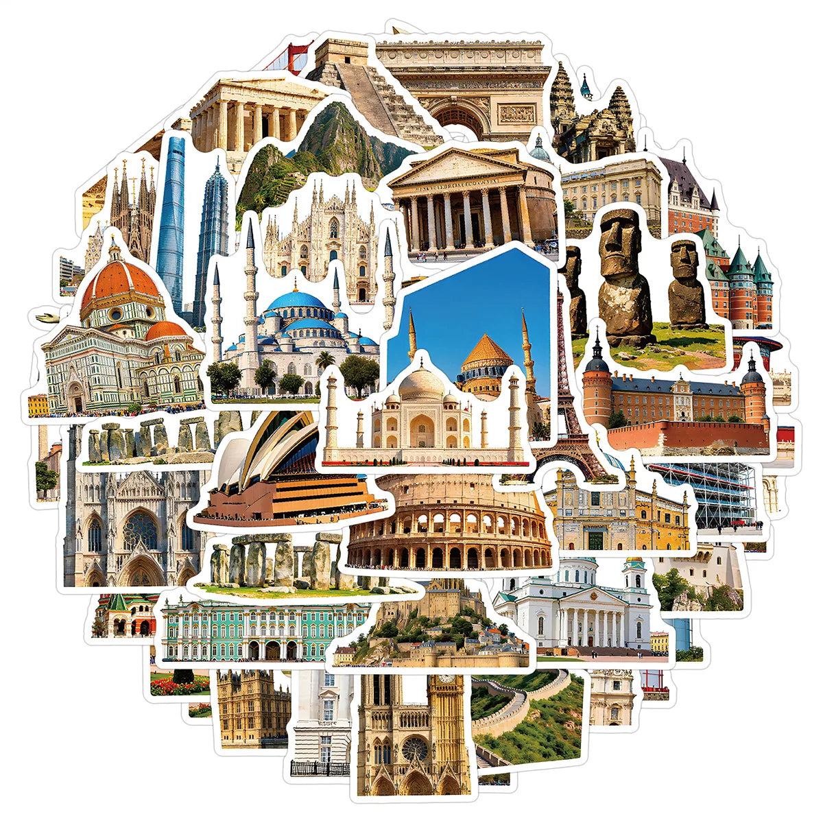 50/100PCS World Famous Architecture Graffiti Stickers Water Cup Laptop Waterproof Decoration Creative Stationery Sticker