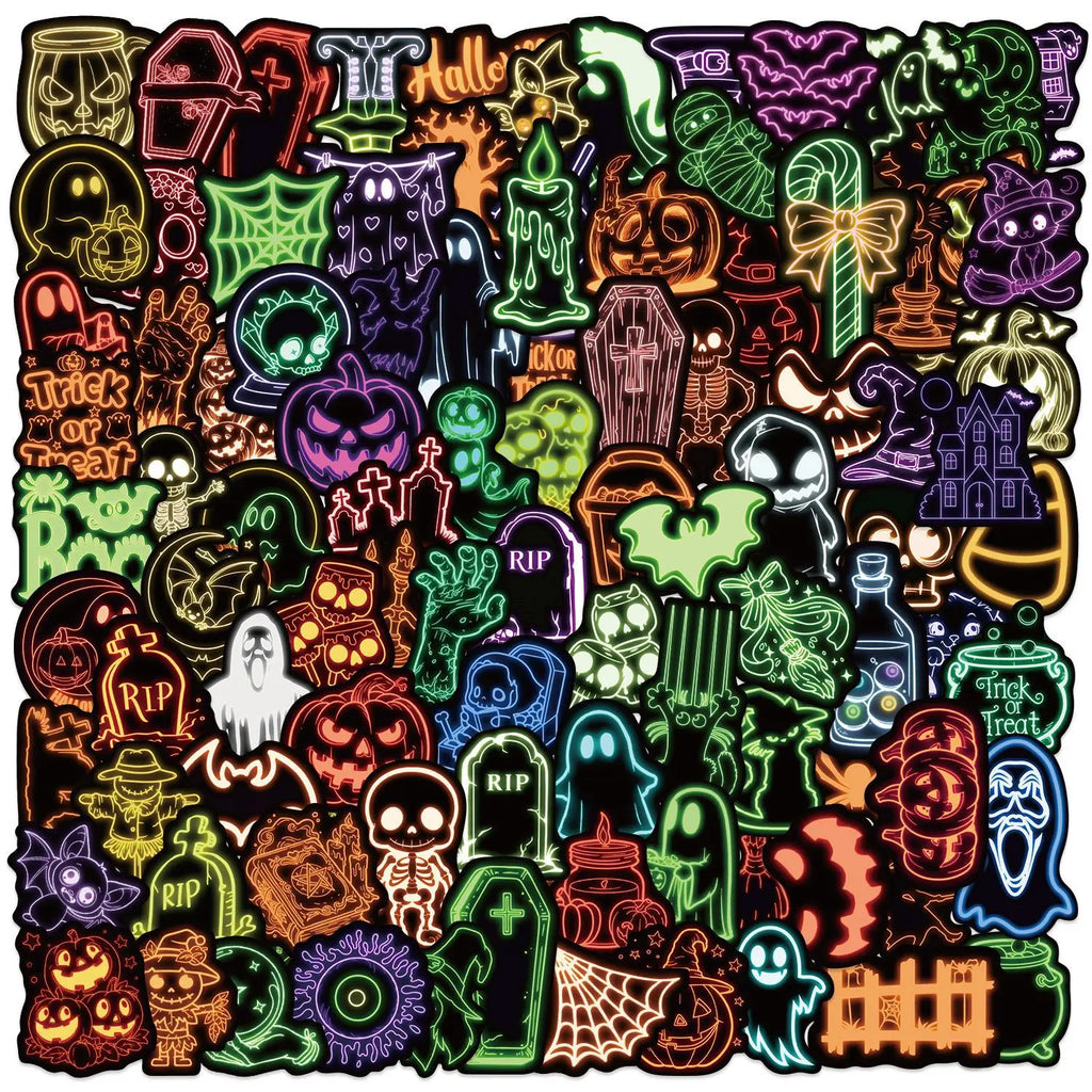 100PCS Cartoon Neon Halloween Graffiti Stickers DIY Decoration Guitar Notebook Luggage DIY Waterproof Stickers