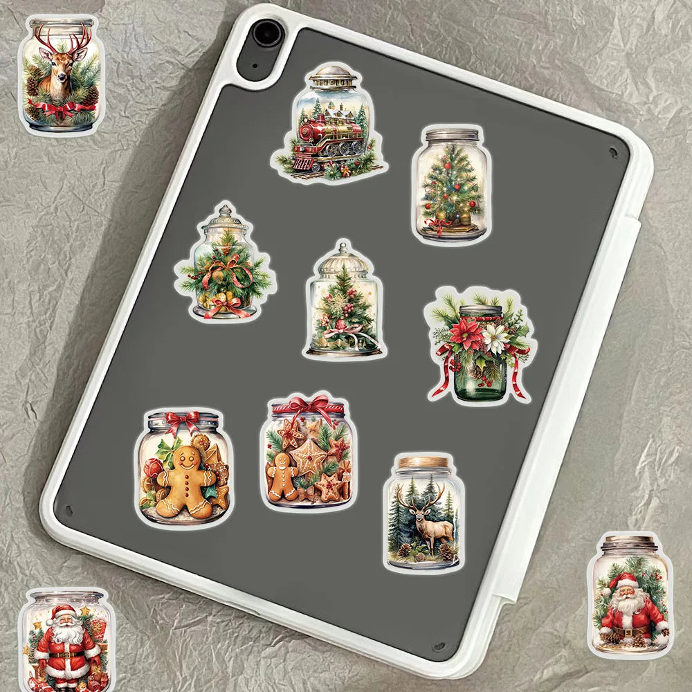 50PCS Transparent Cartoon Christmas Bottle Gift Decorative Stickers DIY Handmade Album Fixed Phone Laptop Sticker Toys